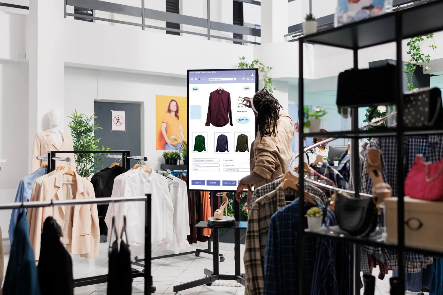 tienda de ropa con pantalla digital