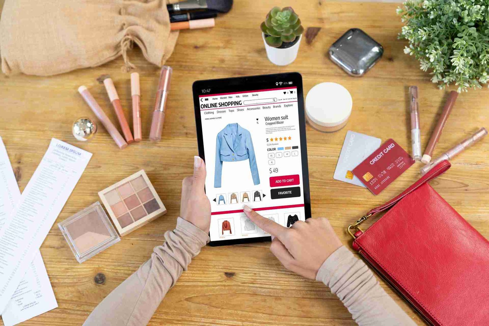 mujer comprando en linea navegando por imágenes de producto en ecommerce