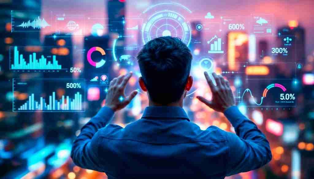 Holograma de tecnología futurista sobre la arquitectura de crecimiento digital