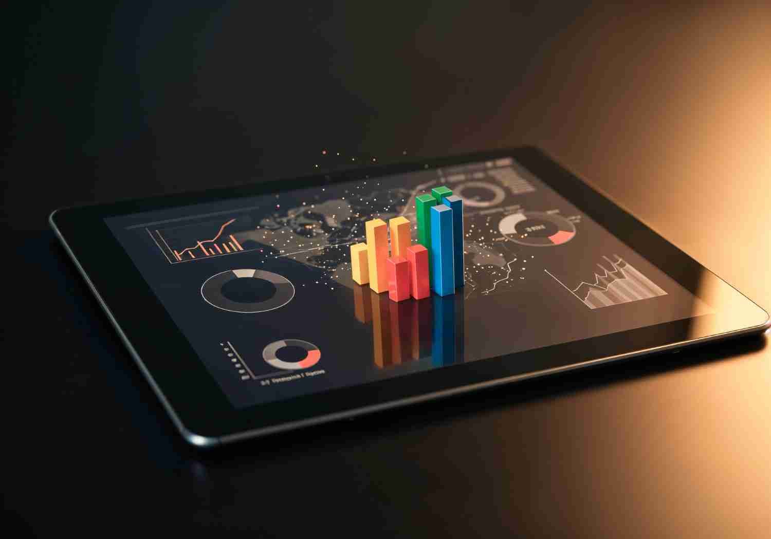 Análisis de datos, crecimiento ROAS, visualización en gráficos tableta